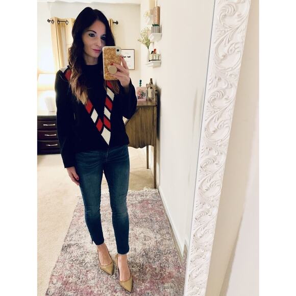 VICTOR GLEMAUD Black Red White Candy Detail Cotton Cashmere V Front Sweater S - Picture 11 of 15